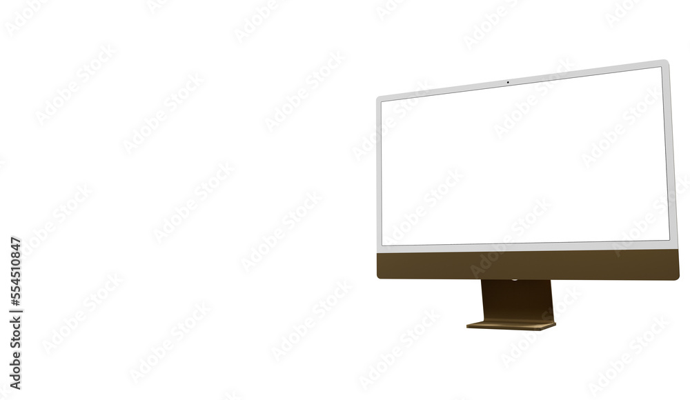 Computer display with white blank screen. Front view. Isolated on white background. 3D illustration. Computer display with white blank screen. Front view. Isolated on white background. 3D illustration.