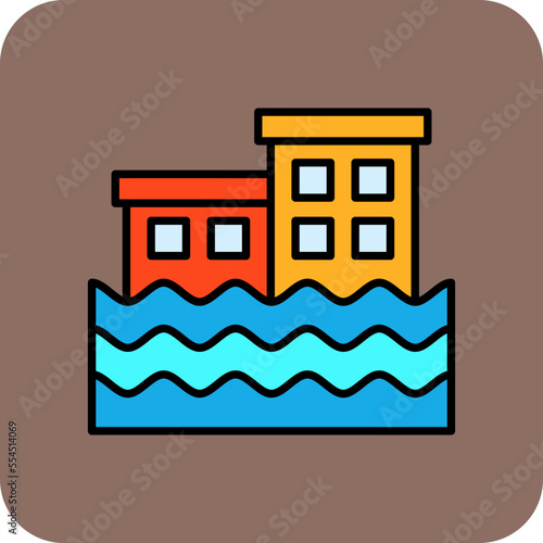 Flooding Multicolor Round Corner Filled Line Icon