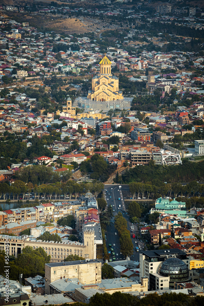View of Sameba church from the hill in Tbilisi, Georgia