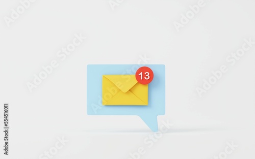 New email notification icon with one e-mail message. minimal design. 3d rendering