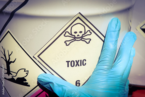 The toxic symbol on chemical products, dangerous chemicals in industry