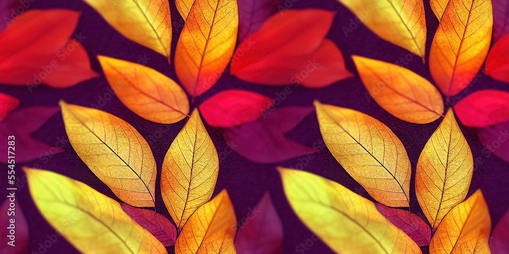 Abstract seamless autumn leaves background, generative ai