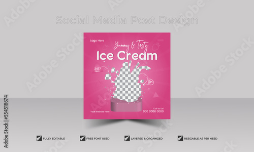 	
Testy ice cream and restaurant social media square post template