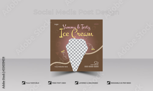 	
Testy ice cream and restaurant social media square post template