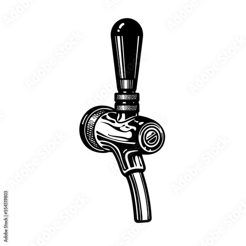 Beer tap three quarter view. Hand drawn vector illustration isolated on white background.
