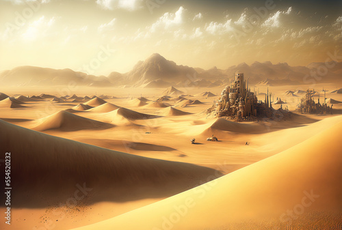 Sand desert scenery, no humans, and a dune setting. Generative AI