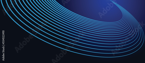 Abstract background with blue dynamic lines to horizon in perspective.