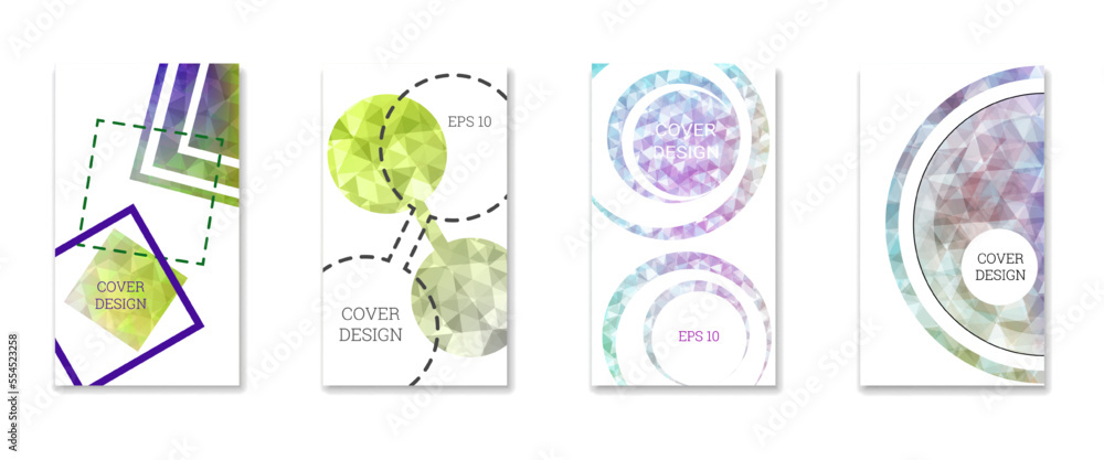 Cover design. Set of 4 covers. Imitation of crumpled paper. Unusual bright abstract background for magazine, book, splash, banner, vector. Imitation of crumpled paper Cover design. Set of 4 covers. Imitation of crumpled paper. Unusual bright abstract background for magazine, book, splash, banner, vector. Imitation of crumpled paper