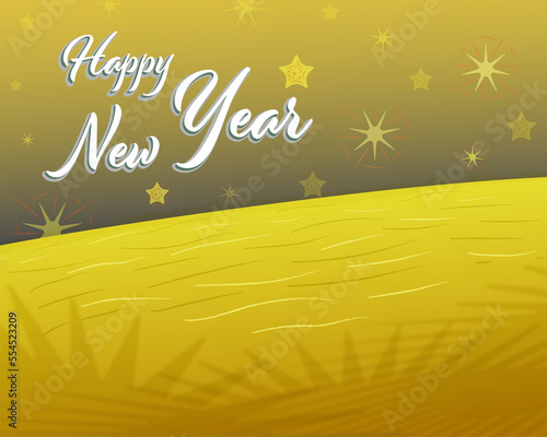 Happy yellow new year on the stary horizon