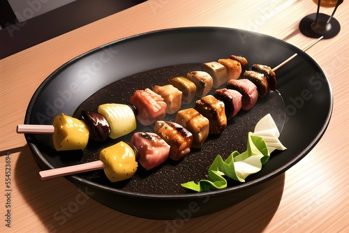 Delicious Japanese Yakitori Asian Food In Anime Style Digital Painting Illustration