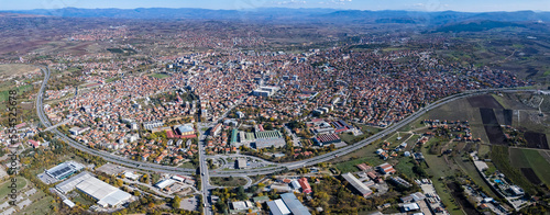 Aerial view of the city Kumanovo in North Macedonia on a sunny day in autumn. © GDMpro S.R.O