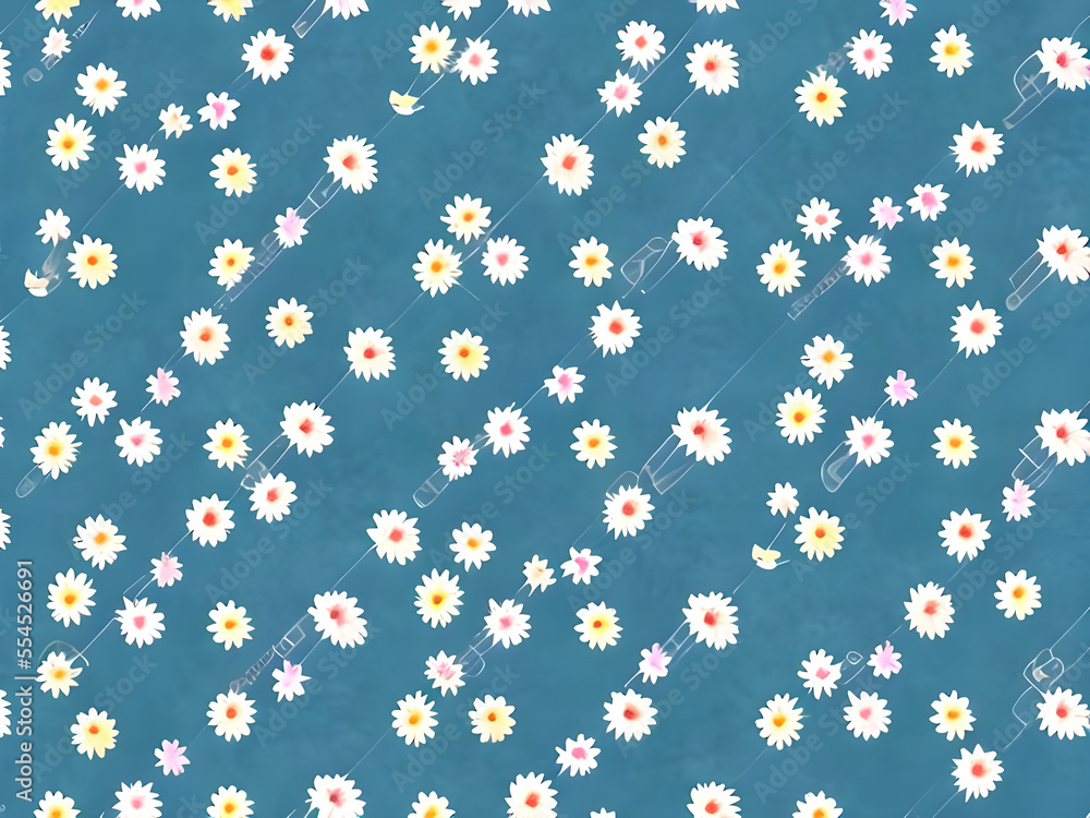 Seamless floral pattern with flowers on summer background, watercolor illustration