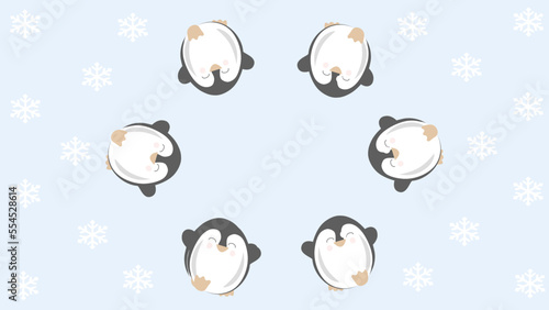 light blue seamless background with penguins and snow