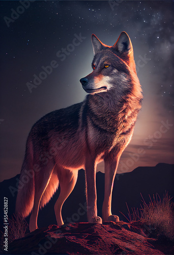 Generative AI abstract render of a wolf at night