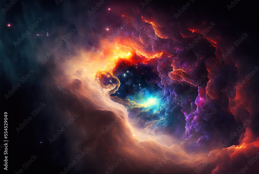 Background of a vivid abstract space nebula. Generative AI