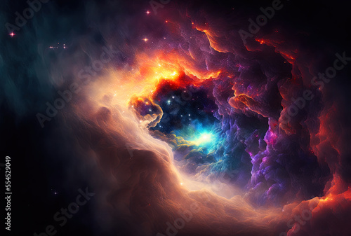 Background of a vivid abstract space nebula. Generative AI