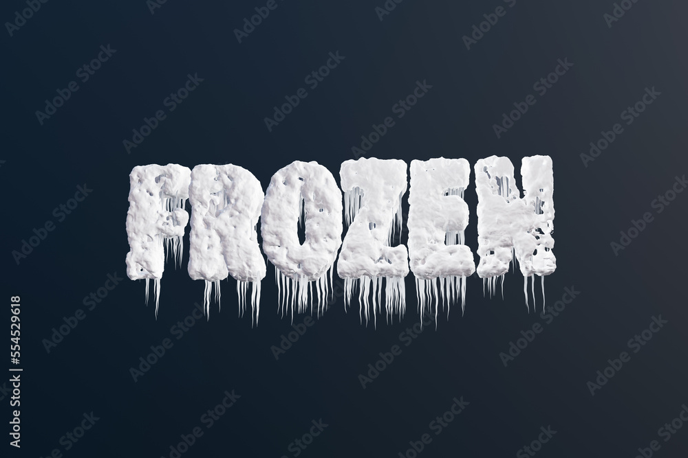 Alphabets FROZEN covered with snow, ice and icicles on dark background. Illustration of the concept of blizzard, winter, coldness and snowfall Alphabets FROZEN covered with snow, ice and icicles on dark background. Illustration of the concept of blizzard, winter, coldness and snowfall