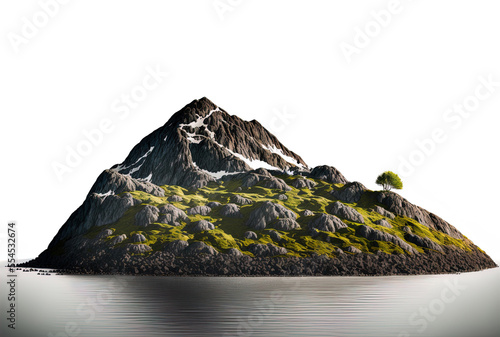 Panorama with clipping path of an island, a hill, and a mountain isolated on a white backdrop. Mount summit. Generative AI