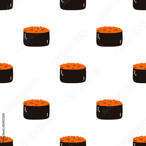 Seamless pattern with sushi. Hand drawn vector background with traditional Japanese cuisine