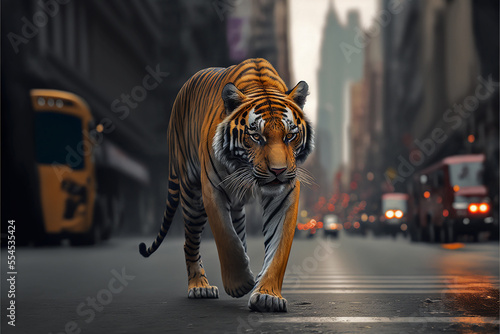 Fototapet tiger in the city