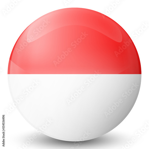 Glass light ball with flag of Indonesia. Round sphere, template icon. Indonesian national symbol. Glossy realistic ball, 3D abstract vector illustration highlighted on a white background. Big bubble.