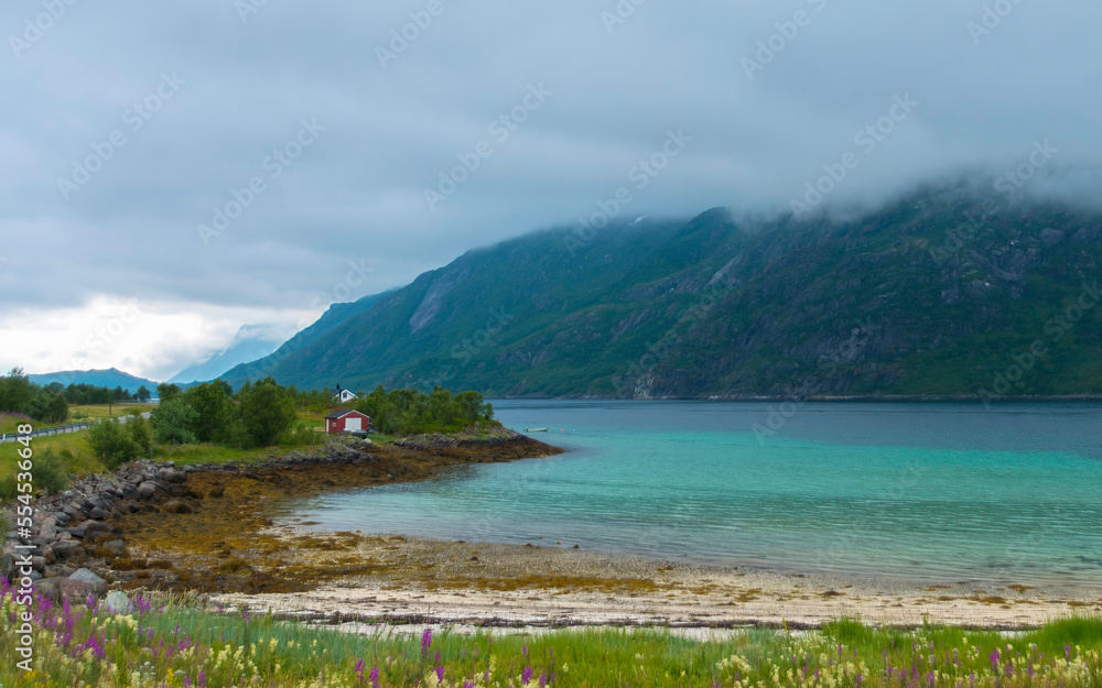 Coastal landscape along Tengelfjord, in Northern Norway