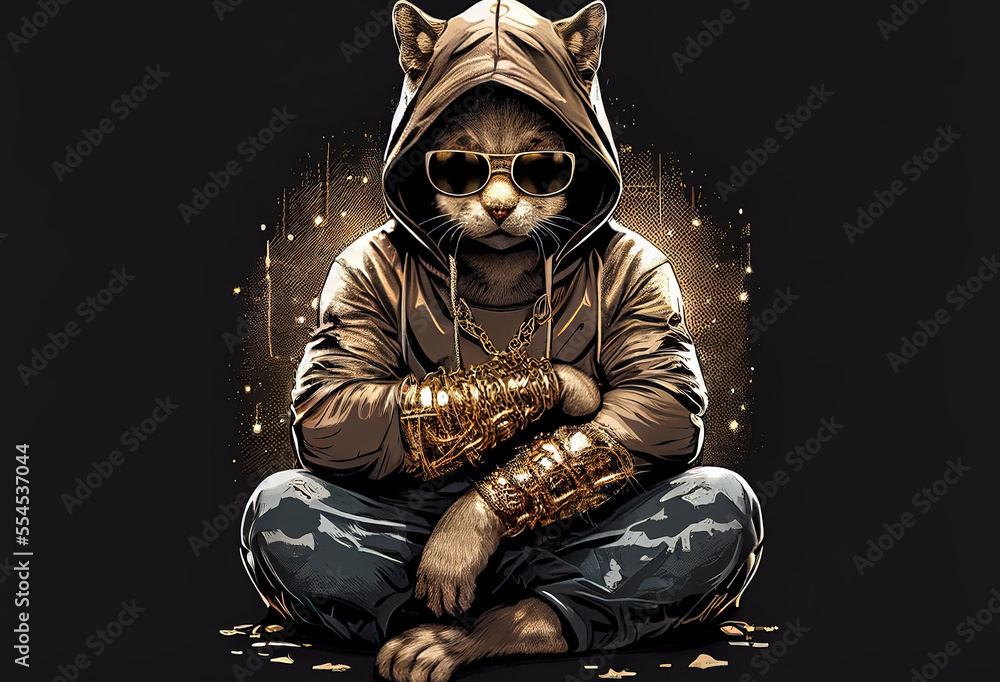 Cool Gangsta cat rapper in sunglasses. sketch art for artist creativity and inspiration. generative AI - obrazy, fototapety, plakaty 