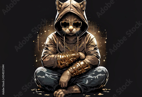 Cool Gangsta cat rapper in sunglasses. sketch art for artist creativity and inspiration. generative AI