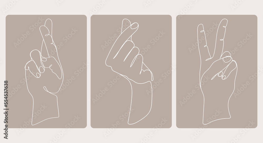 Collection of hands in different positions,gestures for poster,logo,emblem template in trendy Minimal art style,Monoline drawing vector illustration.Cards with different hands gestures set Collection of hands in different positions,gestures for poster,logo,emblem template in trendy Minimal art style,Monoline drawing vector illustration.Cards with different hands gestures set