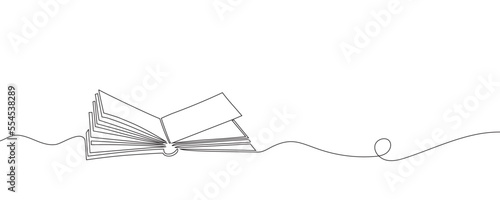 The book is drawn with one line. Modern outline doodles of an open book. Vector illustration