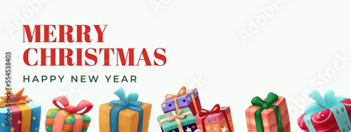 Merry Christmas banner, happy new year background, area for text, banner with Christmas gifts, presents