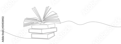 Continuous line drawing of a book. Stacks of books. Vector illustration