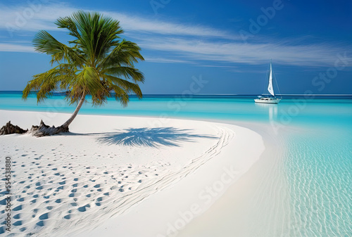 Canvas Print Beautiful beach on the Maldives' exotic island. Generative AI