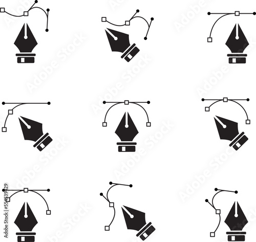 Black cartoon Pen tool icons collection, vector designer symbol. Illustration EPS icon. user interface icon bundle set. UI UX illustrator