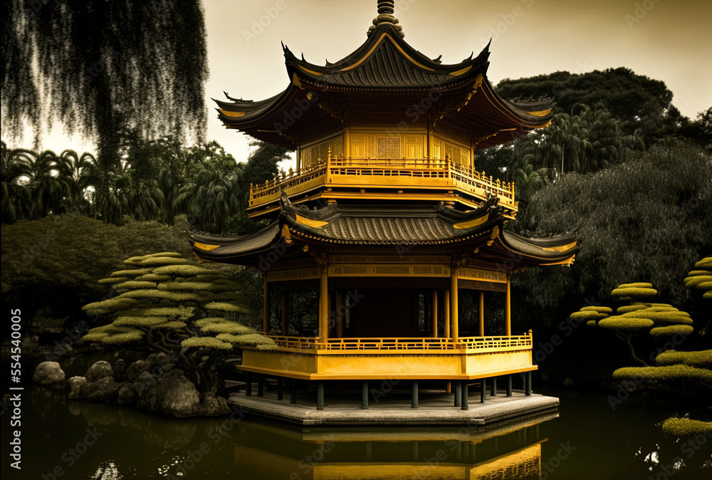 Fototapeta premium nan lian garden's golden pagoda. Generative AI