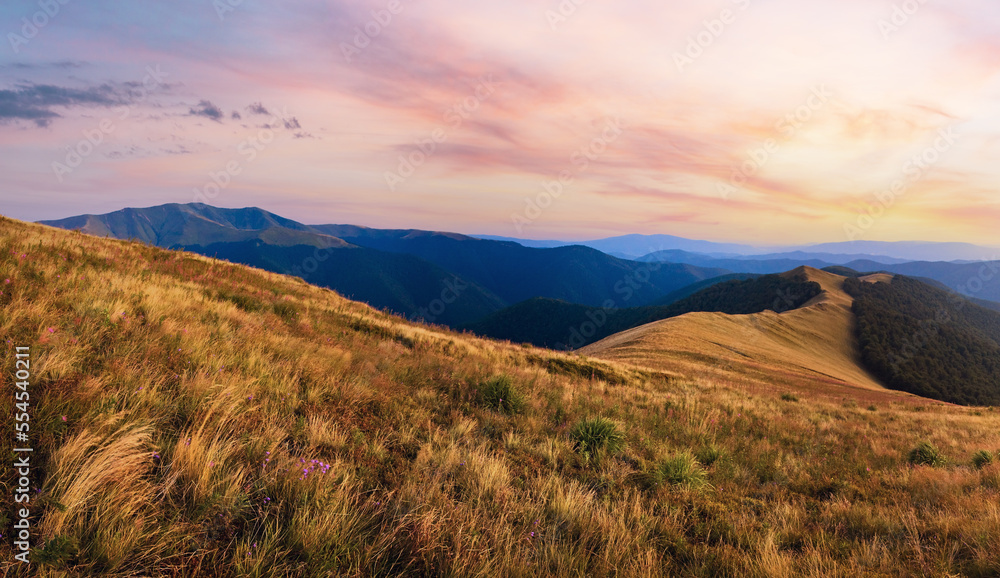 Beautiful evening autumn mountain panorama (Carpathian Mount, Ukraine).