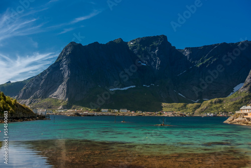 Arctic coastal landscape in the Lofoten Archipelago, on a beautiful summer day