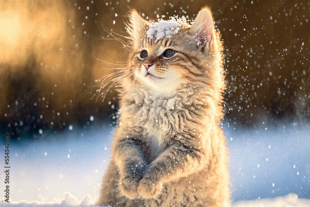 cute kitten in the snow, generative ai