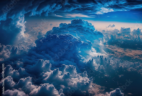 Beautiful aerial view of the sky's incredible blue color and gorgeous clouds. Generative AI