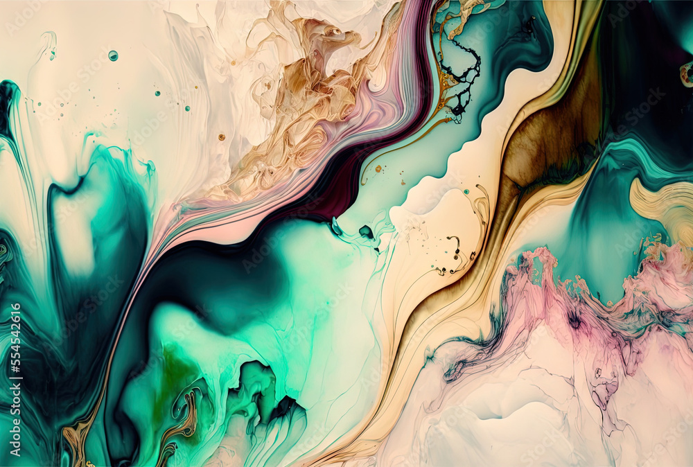 Fototapeta premium modern art, abstract painting. Marbling style. Stylish design for printing, wallpaper, websites, and other media. Water stained with watercolor. Generative AI