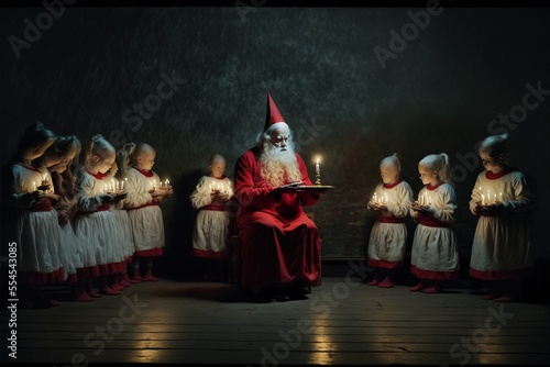 Children praying with Santa Claus, generative ai, xmas, past times