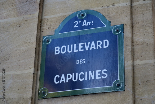фотографія Boulevard des Capucines. Plaque de nom de rue. Paris.