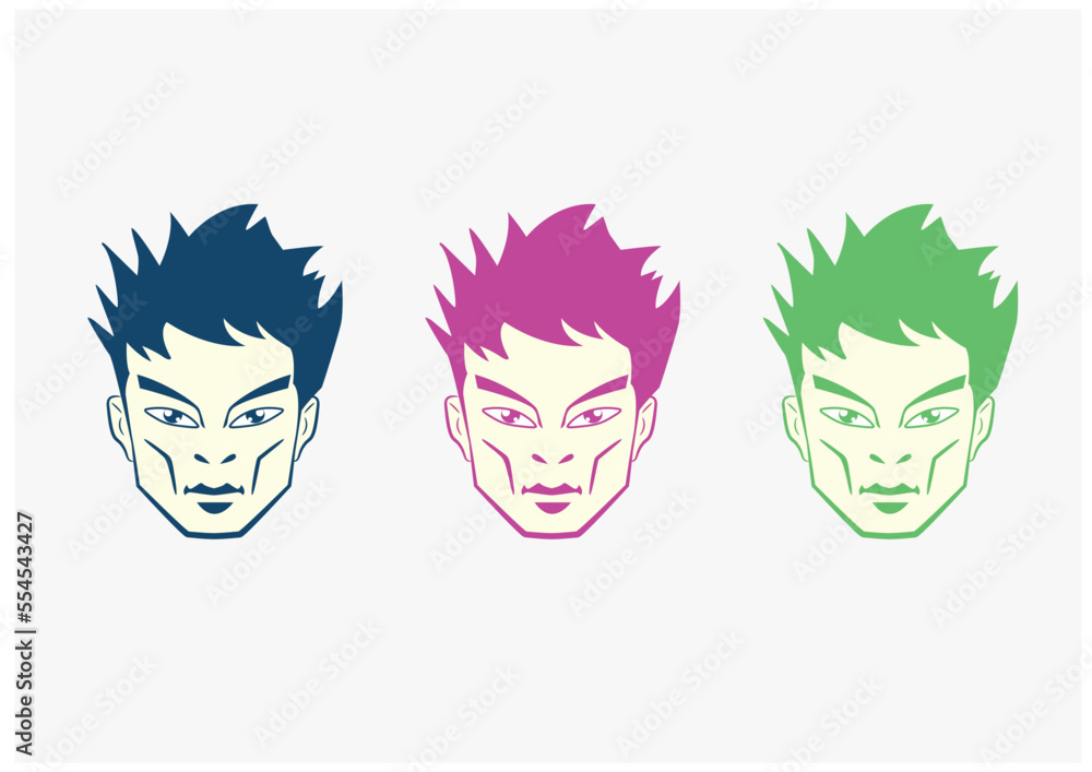Asian character with funky hair style, vector illustration Asian character with funky hair style, vector illustration