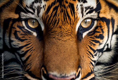 A Tiger s face is seen up close. Generative AI