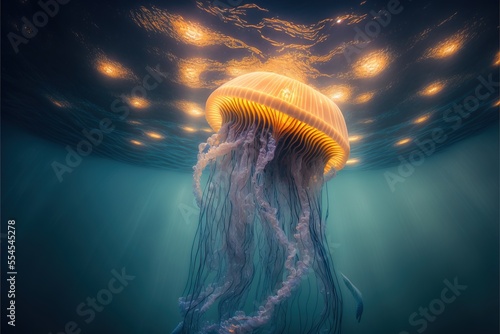 Sea jellyfish on the wave. ...