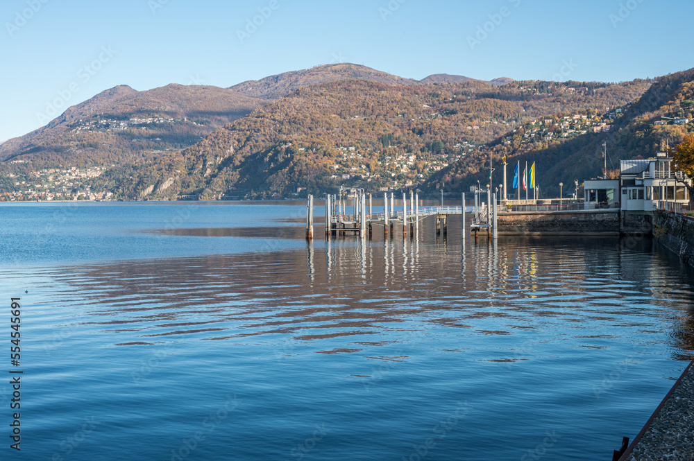 The Luino landing stage with the mountains in the background