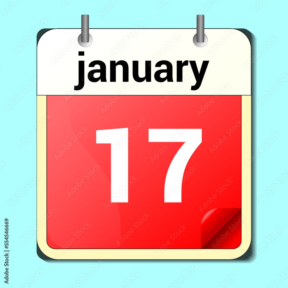 day on the calendar, vector image format, January 17 day on the calendar, vector image format, January 17
