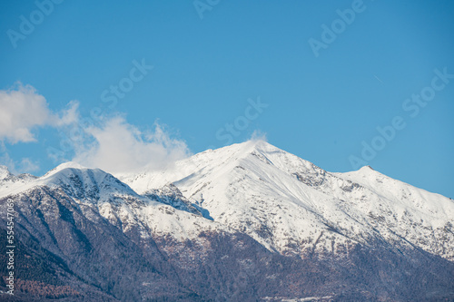 Monte Limidario on Lake Maggiore with its snowy peak