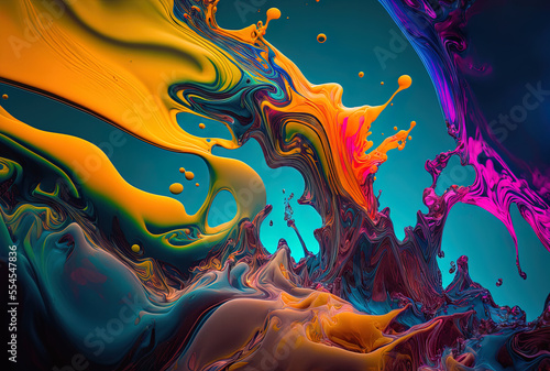 Abstract backdrop of dancing acrylic paints in liquid fluid painting submerged. Generative AI