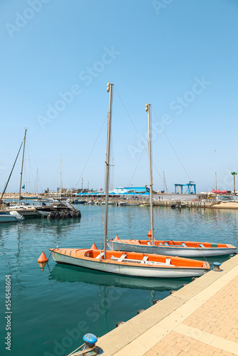 View of beautiful yachts at...
